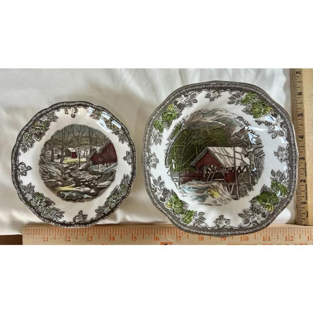 Johnson Bros Friendly Village Bowls The Ice House & Covered Bridge 6" Lot of 2